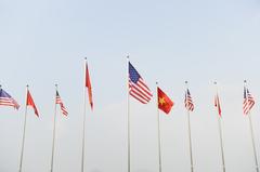 American and Vietnamese flags displayed at VIP Terminal Hanoi airport