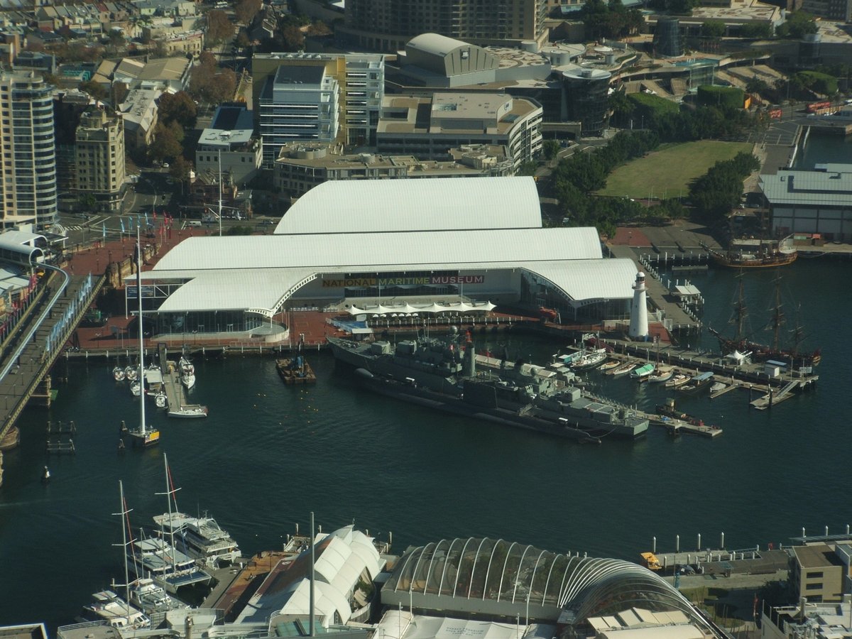 Australian National Maritime Museum exterior and historic vessels at Darling Harbour Sydney