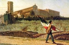 Historical painting of the first Italian flag brought to Florence