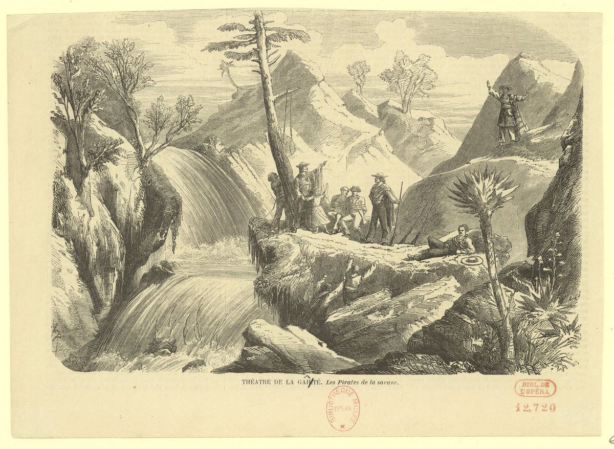 Vintage theatrical scene from 19th century French play Les pirates de la savane at Théâtre de la Gaîté