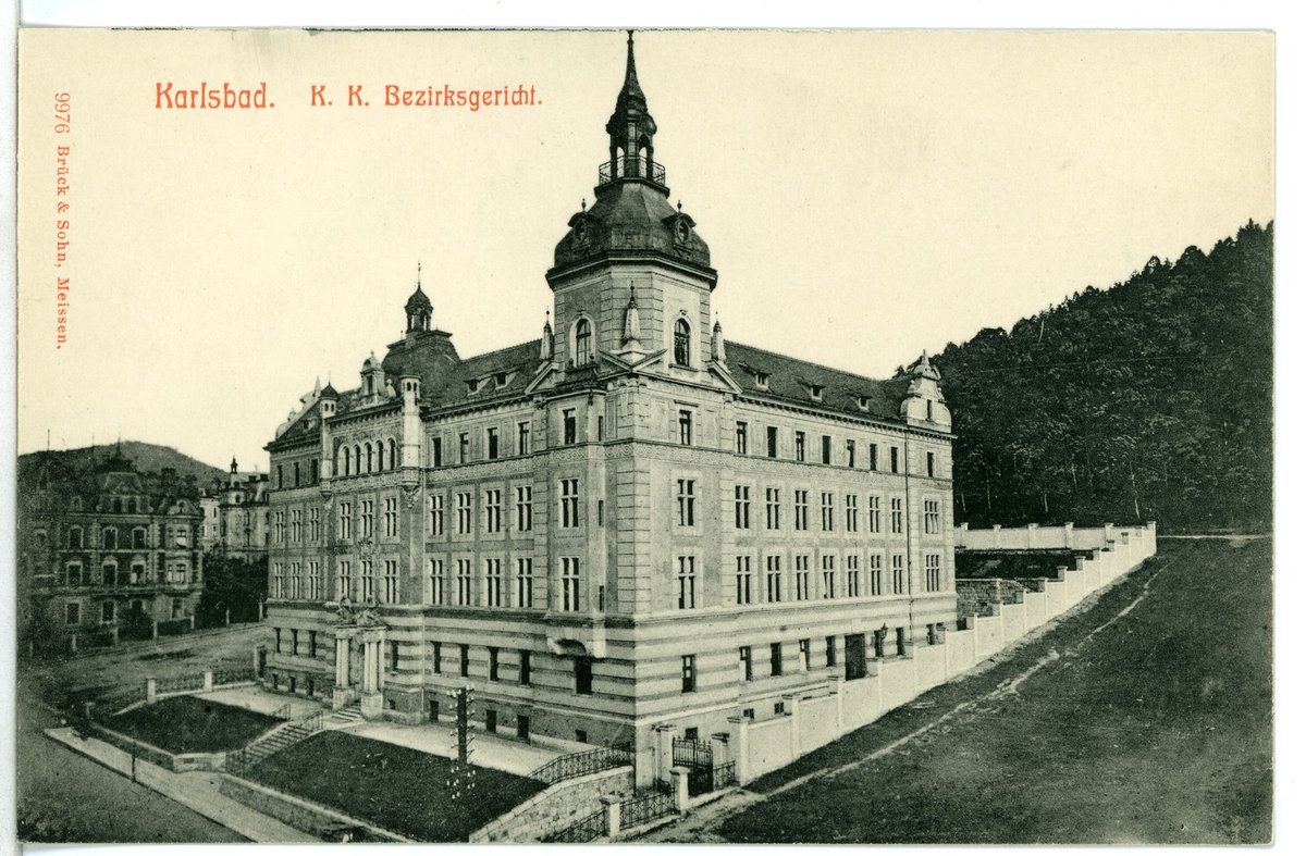 View of Bezirksgericht court building in Karlsbad in 1908