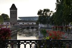 Historic buildings and canal view in Strasbourg city center
