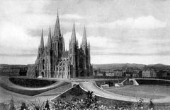 Neo-gothic architectural project drawing of Basilica of Koekelberg by Langerock
