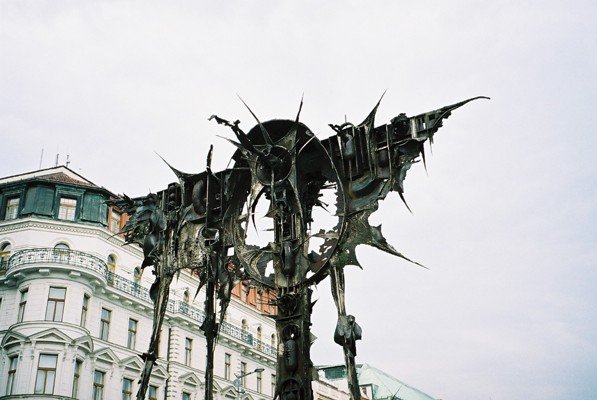 Aleš Veselý Kaddish sculpture at temporary exhibition in Vaclavské Námestí Prague 2006