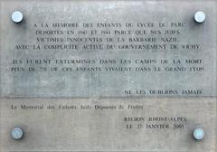Memorial plaque commemorating the deportation and extermination of children from Lycée du Parc in Lyon