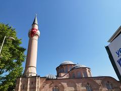 Turkish flag on minaret balcony at Chora Mosque
