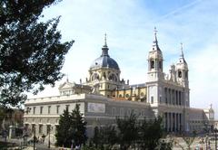 Almudena Cathedral Madrid exterior view with blue sky