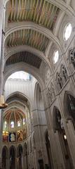 Interior view of Almudena Cathedral towards the presbytery with the image of Jesus Pantocrator, depicting the scene of Death and Resurrection