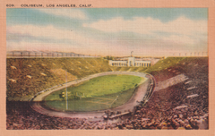 Color postcard of the Los Angeles Coliseum in Los Angeles California