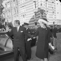 Princess Beatrix and Claus von Amsberg arriving at the Concertgebouw in Amsterdam in 1965
