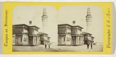 Historical stereoscopic photo of Beyazit Tower and pavilion in Istanbul, Turkey, taken by Charles Gaudin between 1861 and 1870