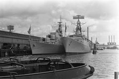 British warships docked at Stenen Hoofd during a fleet visit to Amsterdam on May 18, 1967