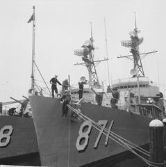 Two American Navy fighter jets at the 'Stenen Hoofd' during the American fleet visit in Amsterdam on June 18, 1964