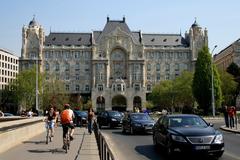 Hotel Gresham Palace in Budapest Hungary with ornate architecture and glass dome