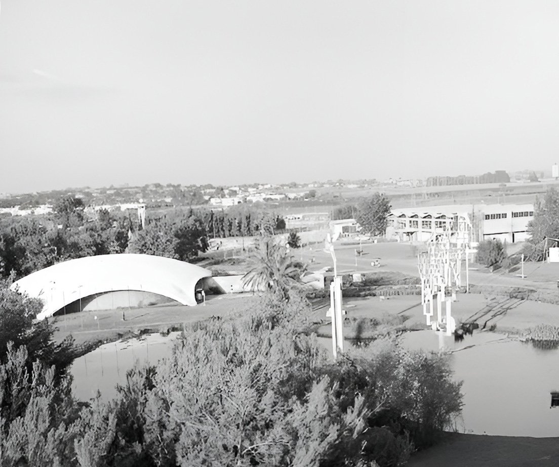 Tel Aviv exhibition grounds with modern buildings and green spaces