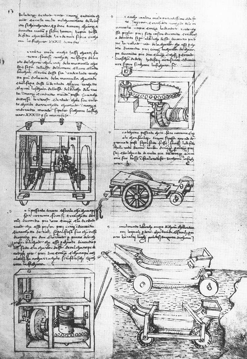 Illustration of a medieval military machine from Francesco di Giorgio Martini's carnet