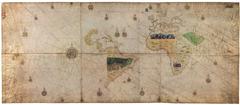 1523 Turin Map or Geocarta Nautica Universale, early world maritime chart showing territories and seas including the Pacific Ocean.