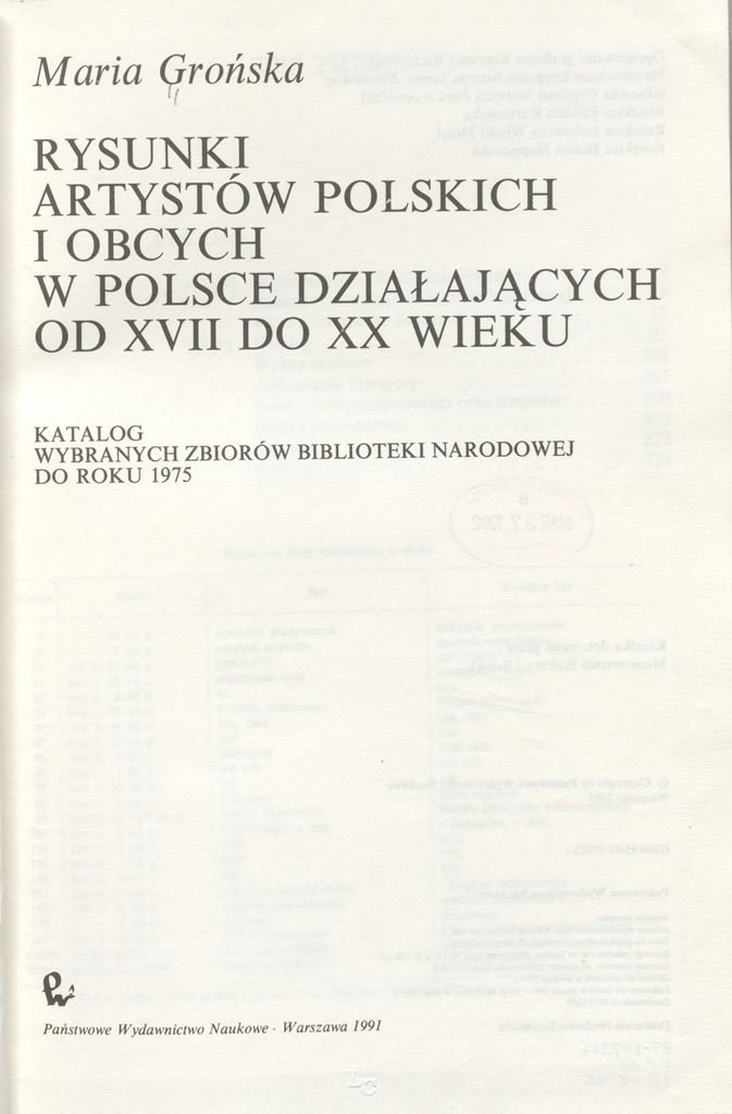 Title page of Drawings of Polish and foreign artists active in Poland from the 17th to the 20th century catalog by Maria Grońska