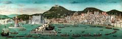 Tavola Strozzi painting showing 1470 naval view of Naples city from the sea