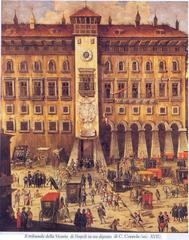 Historic facade of Tribunale della Napoli Vicaria building from the 17th century in Naples, Italy