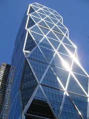 Detail shot of the facade of the Hearst Tower in New York City
