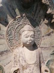 Northern China Hebei Province Northern Qi Dynasty white marble Buddhist stele with polychrome traces dedicated by monks Fayin and Fayao