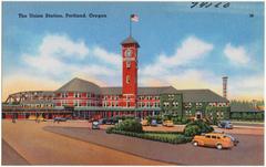 Union Station railroad station in Portland Oregon exterior view with historic architecture