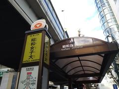 Women's University Bus Stop with shelter and signage