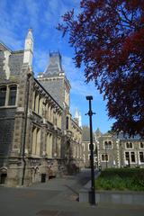 Historical Gothic Revival architecture of the Arts Centre in Christchurch New Zealand under blue sky