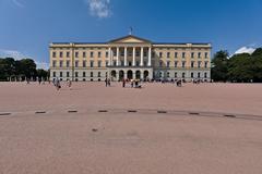 Royal Palace in Oslo Norway front view with flag on top