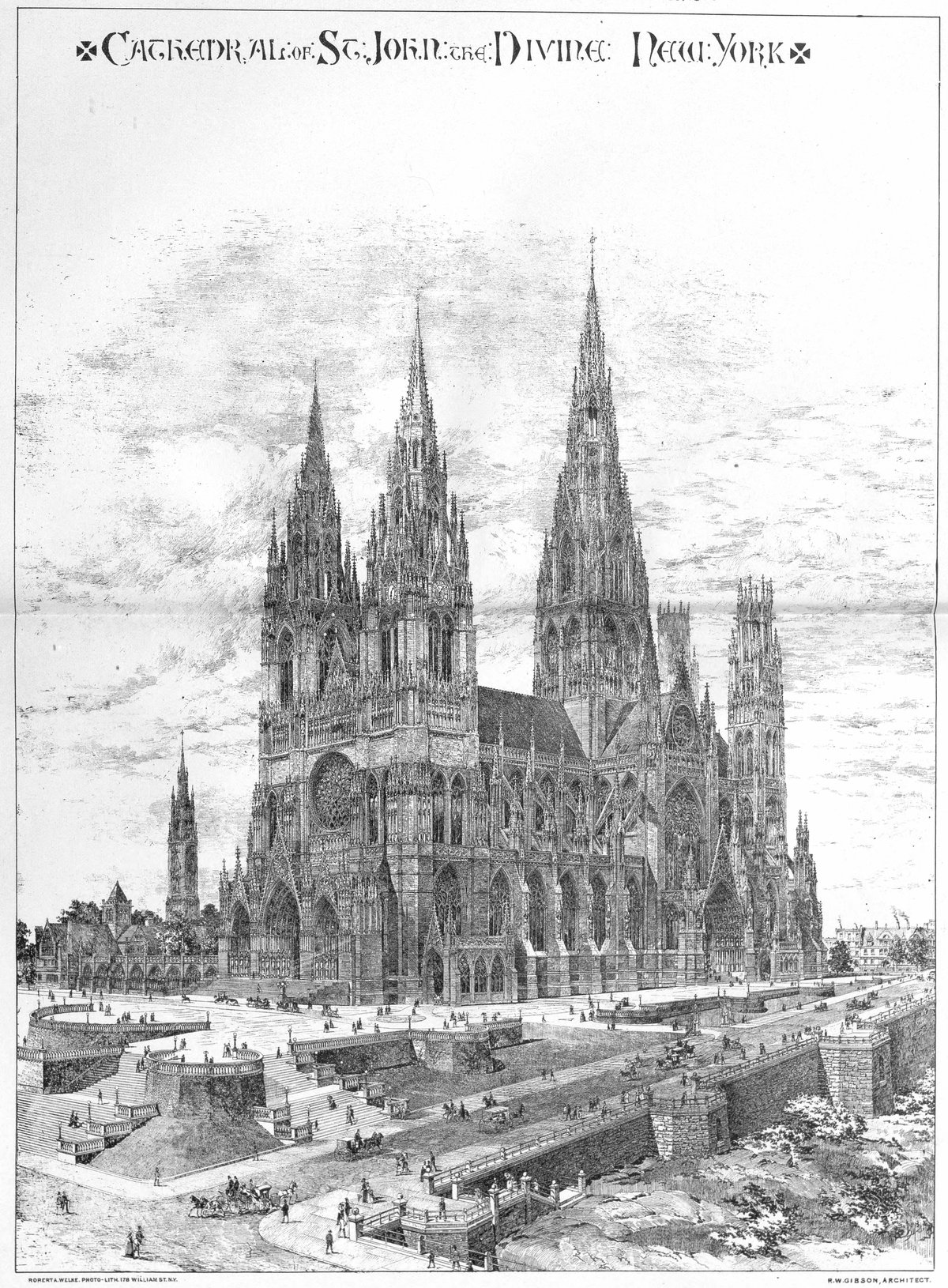 Architectural drawing of Cathedral of St. John the Divine by Robert W. Gibson