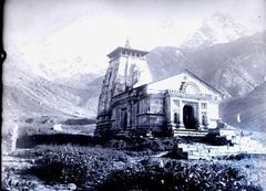 Kedarnath temple in 1882 historical black and white photograph