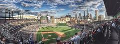 Aerial view of Comerica Park baseball stadium in Detroit