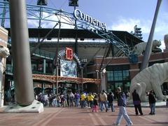 Main entrance of Comerica Park stadium in Detroit