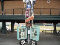 Comerica Park memorial statue and baseball field under a clear sky
