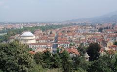 Panoramic view of Borgo Po neighborhood in Turin, Italy with the Po river and cityscape