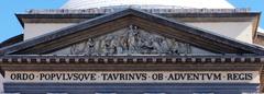 Sculpture of the Decurions on the Church of Gran Madre in Borgo Po, Turin, Italy