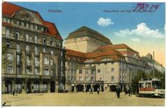 Historic view of Palasthotel and Royal Theatre in Dresden, 1915