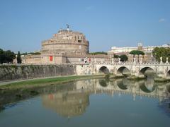 Castel Sant'Angelo and Sant'Angelo Bridge in Rome at sunset