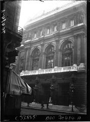 Facade of the Opéra Comique in Paris, historic black and white photograph from 1929