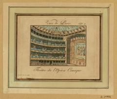 Historical etching of the Théâtre de l'Opéra-Comique in Paris by Dorgez or Dorgès, part of the Vues de Paris series