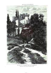 Historic drawing of Segovia's picturesque city wall and San Cebrián gate