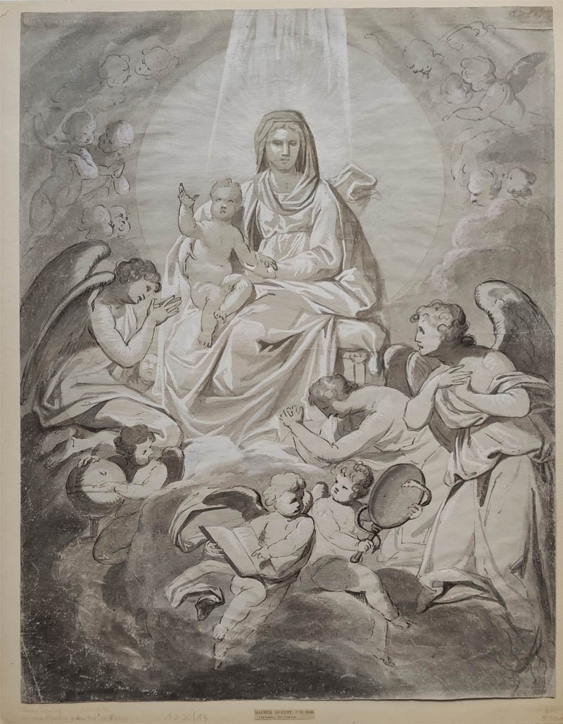 Drawing of Maria and the nine choirs of angels by Hubert Maurer