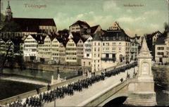 Military parade on Neckar bridge in Tübingen