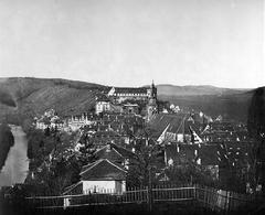 View of Tübingen from the dairy, vintage glass plate photograph circa 1875