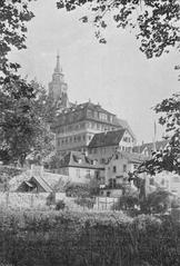 Tübingen Stiftskirche Alte Aula and Hoelderlinturm viewed from Platanenallee