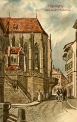 Chor der Stiftskirche in Tübingen viewed from Neckargasse painting on postcard by E. Mauthe