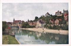 View of Tübingen Neckarpartie with Eberhardsbrücke, Neckarfront, Stiftskirche, Österberg, and Schwabenhaus