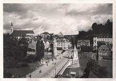 Eberhardsbrücke with Neckartor entrance in Tübingen historic postcard
