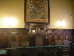 Interior view of a courtroom inside the Palace of Justice in Vienna